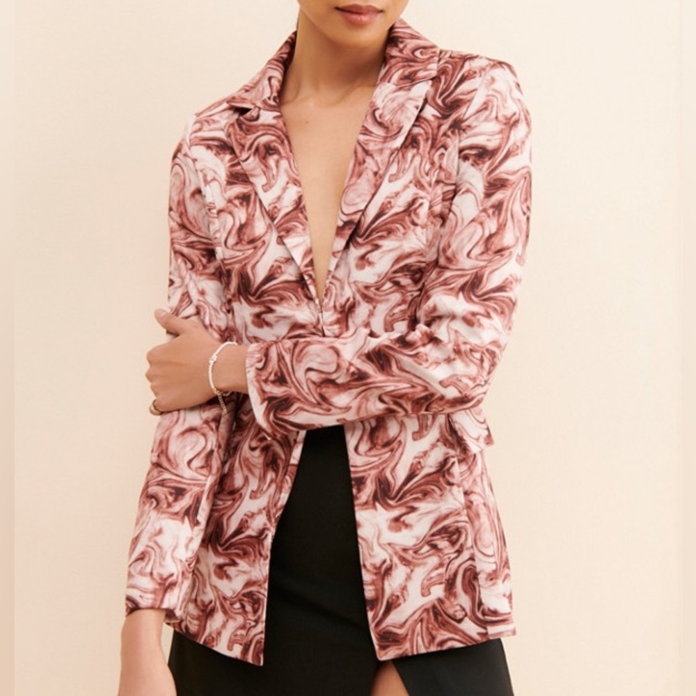 🆕FREE PEOPLE/RARE LONDON Swirl Print Silky Blazer, Size Medium (U.S. Siz…